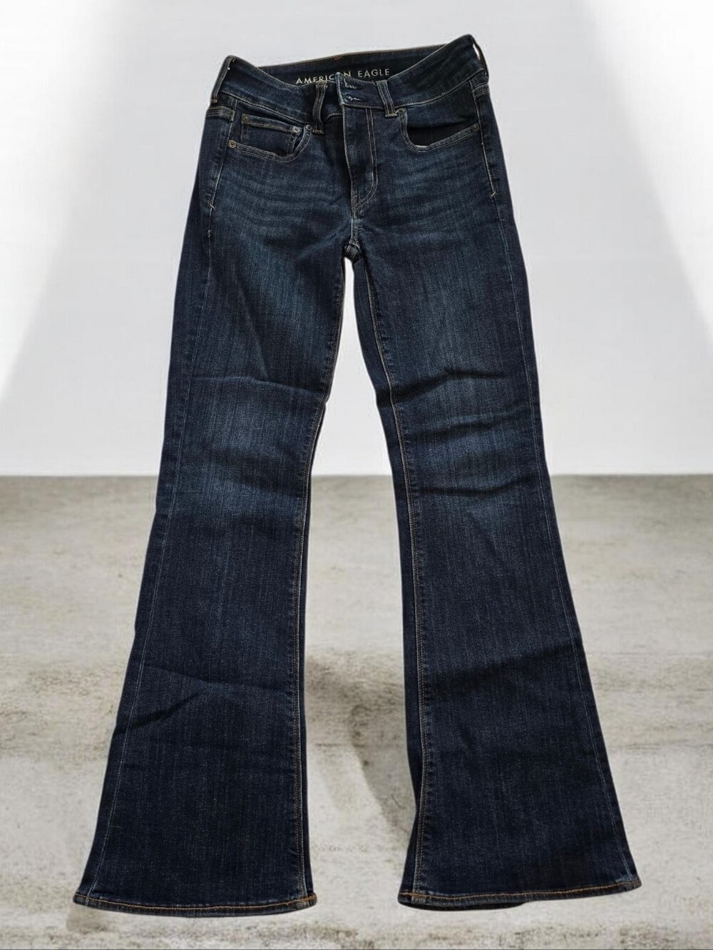 American Eagle Outfitters Hi Rise Artistic Flare Super Stretch Flare Jeans